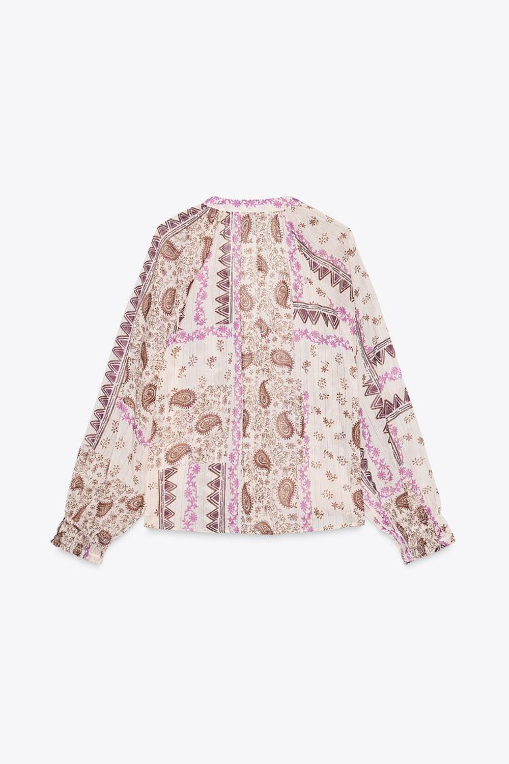 ZARA БЛУЗА ИЗ ПОЛУПРОЗРАЧНОЙ ТКАНИ С ПРИНТОМ В СТИЛЕ ПЭЧВОРК, РАЗНОЦВЕТНЫЙ