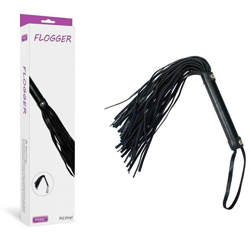 Чёрный флоггер с плетеной рукоятью - 38 см. (Цвет: черный)