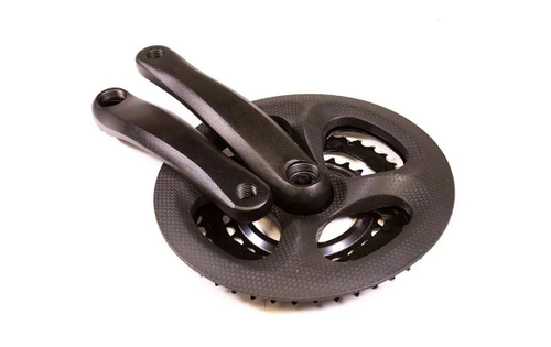 Шатуны-система TRIX, 3ск., 1/2"х3/32", 28/38/48 зуб., сталь с защитой "карбон"; шатуны 170мм, алюминий, резьба 9/16", под квадрат, черные