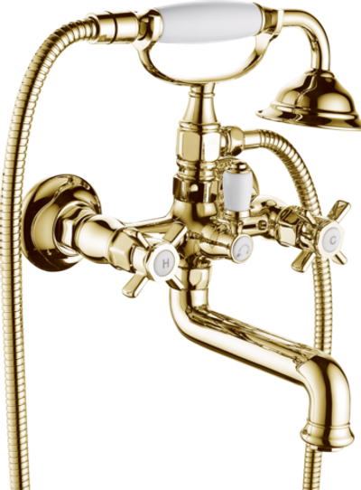 15032-E Смес.  для ванны короткий (Золото) "GANZER" (6/1шт)