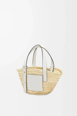 Loewe Небольшая сумка-корзинка из пальмовых листьев и телячьей кожи, натуральный