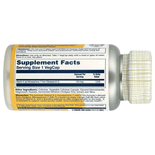 Solaray, менахинон-7 с тройной силой действия, витамин К2, 150 мкг, 30 растительных капсул