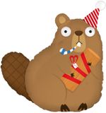 Шар (31''/79 см) Фигура, Бобр с подарком, 1 шт. в уп.