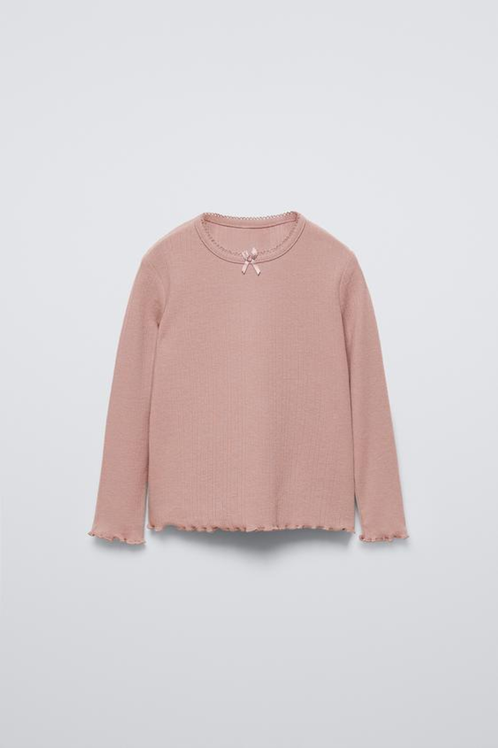 ZARA ФУТБОЛКА POINTELLE С БАНТОМ, СВЕТЛО-РОЗОВЫЙ