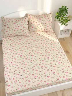 Постельное белье Сказка "Розовые бутоны на бежевом" 1,5-сп   наволочка 50х70 1шт Простынь  150х215 см  Пододеяльник 145х215 см