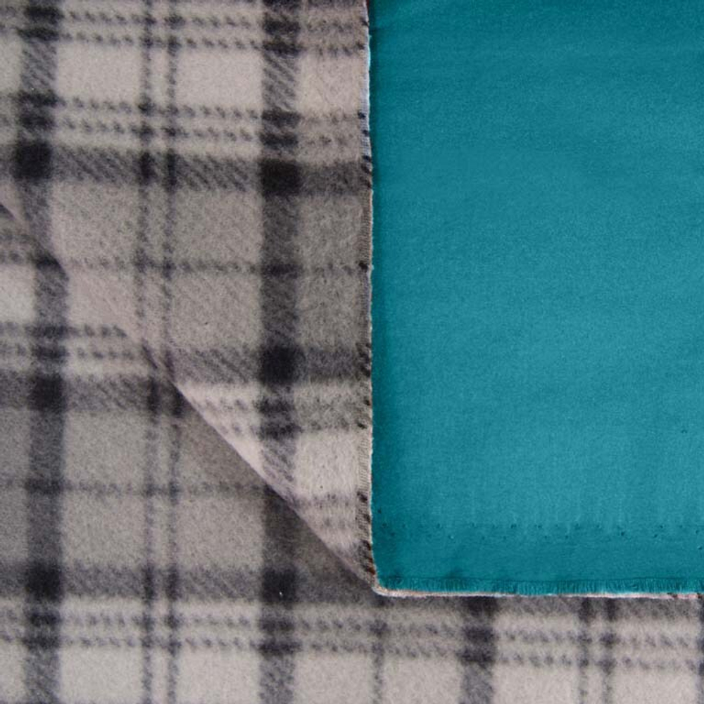 Ткань плащевая на флисе клетка, 270 гр/м2, 150 см, бирюза