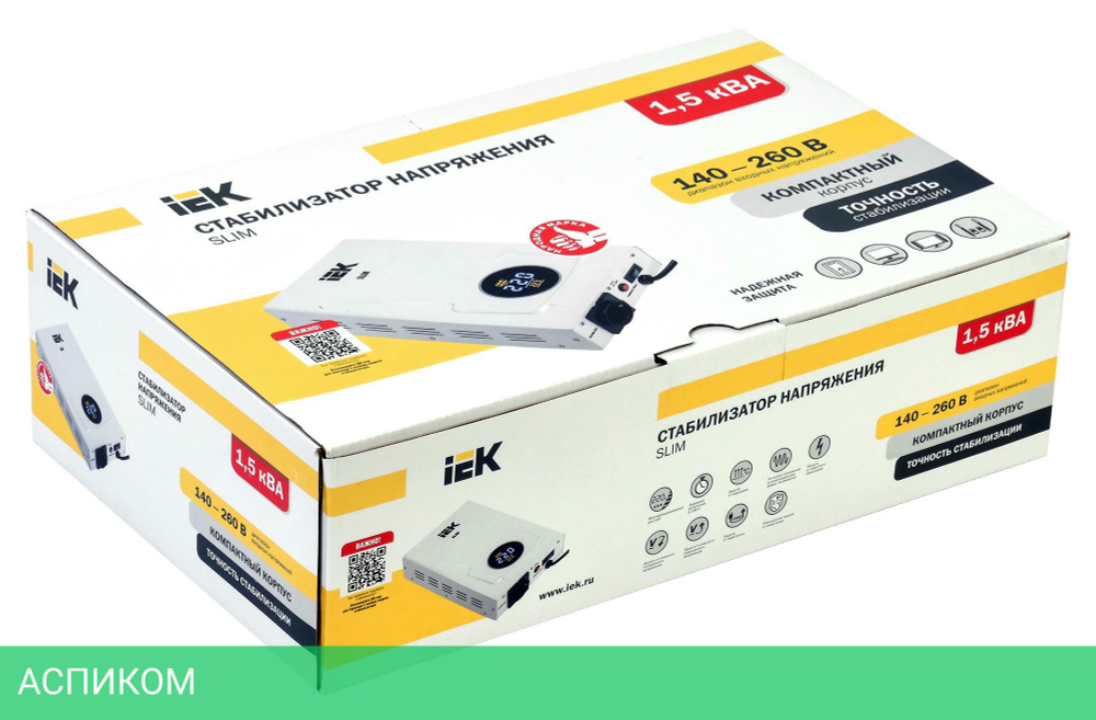Стабилизатор напряжения IEK Slim 1.5кВА белый (IVS22-1-D15-09)