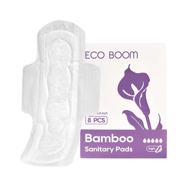 Ночные гигиенические прокладки из органического бамбука, без запаха, Night 5 капель 360 мм 8шт (Eco Boom)