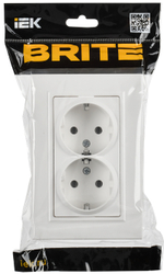 BRITE Розетка 2-местная с заземлением без защитных шторок плоская 16А в сборе РСПл12-3-БрАБ арктический белый IEK