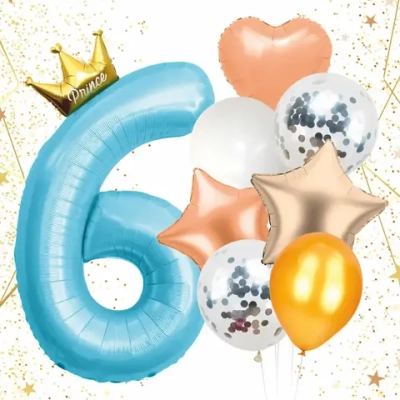 Набор шаров 8 шт «6 - Prince», голубой (цирфа + 7 шаров)