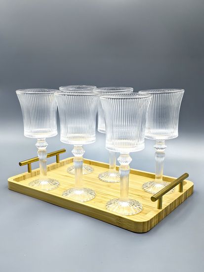 Поднос прямоугольный 35х23 см. из бамбука с золотистыми ручками