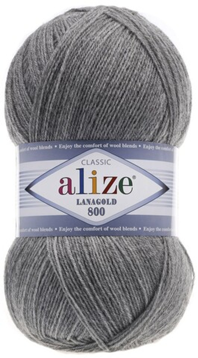 ALIZE "LANAGOLD 800", 49% шерсть, 51% акрил, 100 гр, 800 м, 21 серый меланж