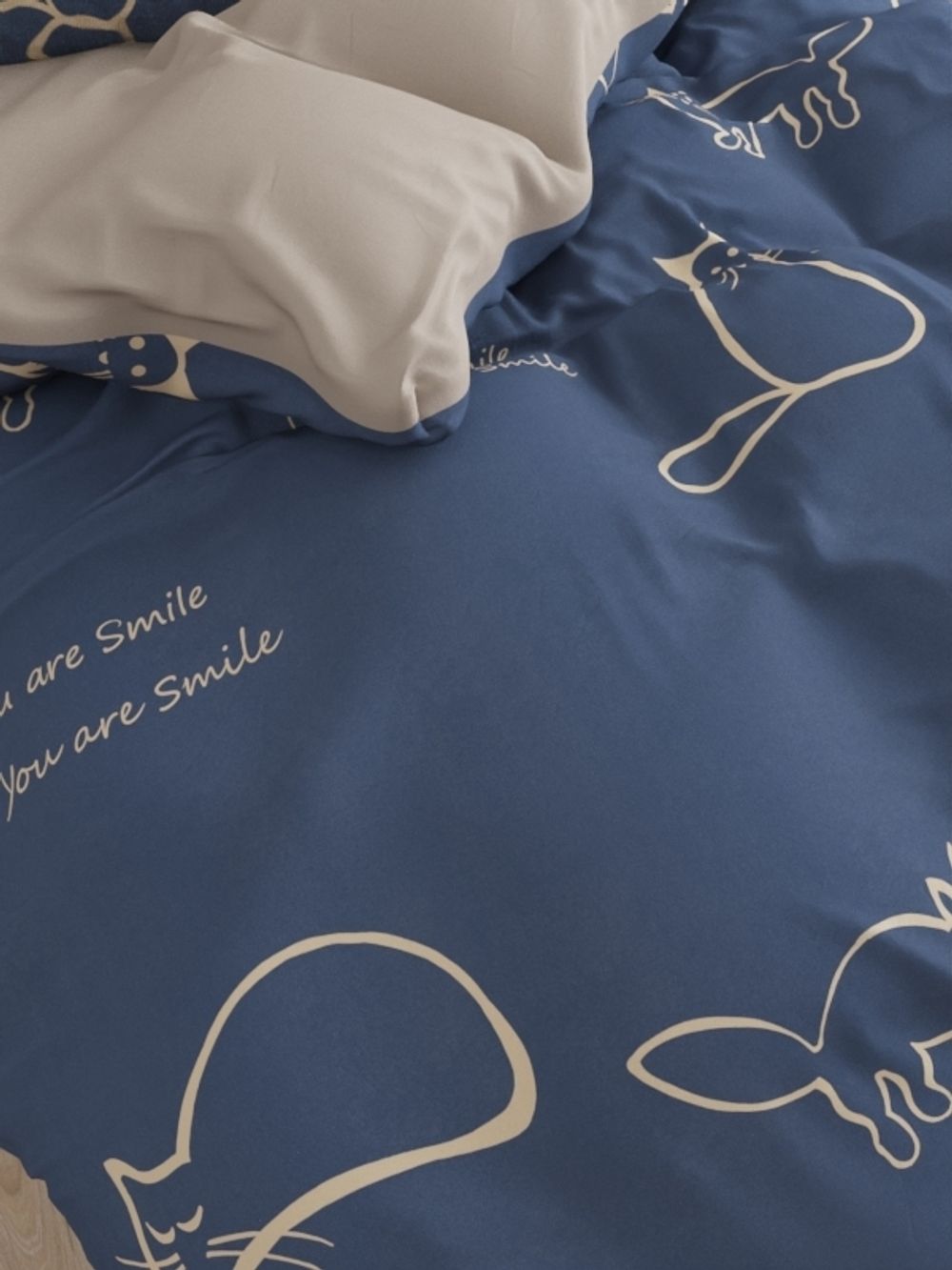 Постельное белье Simple House "Котики (полисатин)/Котики (компаньон)" 2-сп  Наволочка 50х70 см 2 шт  Простынь на резинке 160х200 см  Пододеяльник 175х215 см