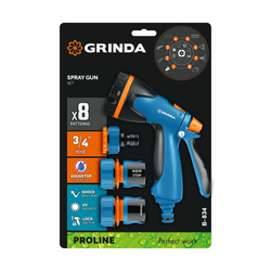 Пистолет поливочный GRINDA PROLine B-834 B-8 , с коннекторами, 8 режимов, светло-синий (429113)