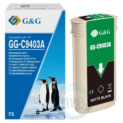 Картридж G&G, аналог HP C9403A (№72) для Designjet T610/T770/T790/T1100/T1200/T1300/T2300 матовый черный 130ml