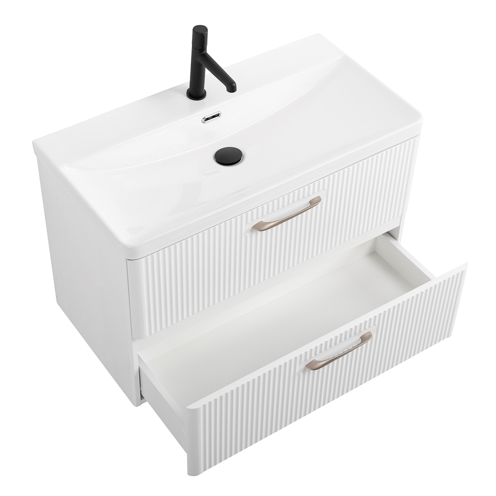 Подвесная тумба с раковиной Belbagno DUE, 80 см Bianco Lucido DUE-800-2C-SO-BL-P + BB-8076-3-80