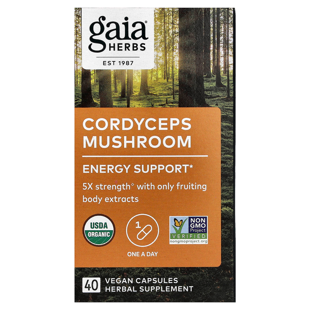Gaia Herbs, Гриб кордицепс, 40 веганских капсул