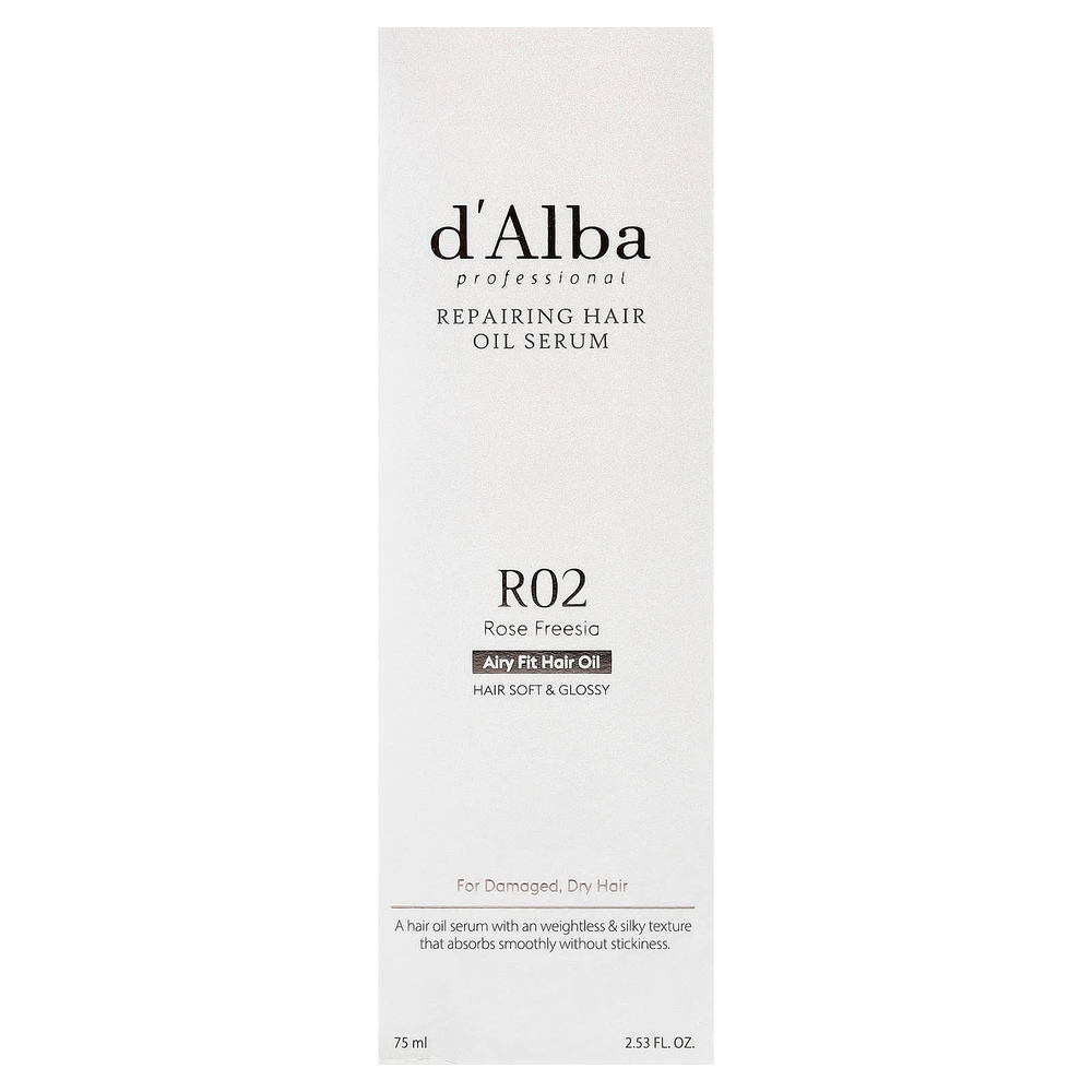 d'Alba, Professional, восстанавливающая масляная сыворотка, для поврежденных и сухих волос, R02 с розовой фрезией, 75 мл (2,53 жидк. унции)