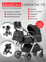 Детская коляска-трансформер 3в1 Luxmom V8 с автолюлькой Черный