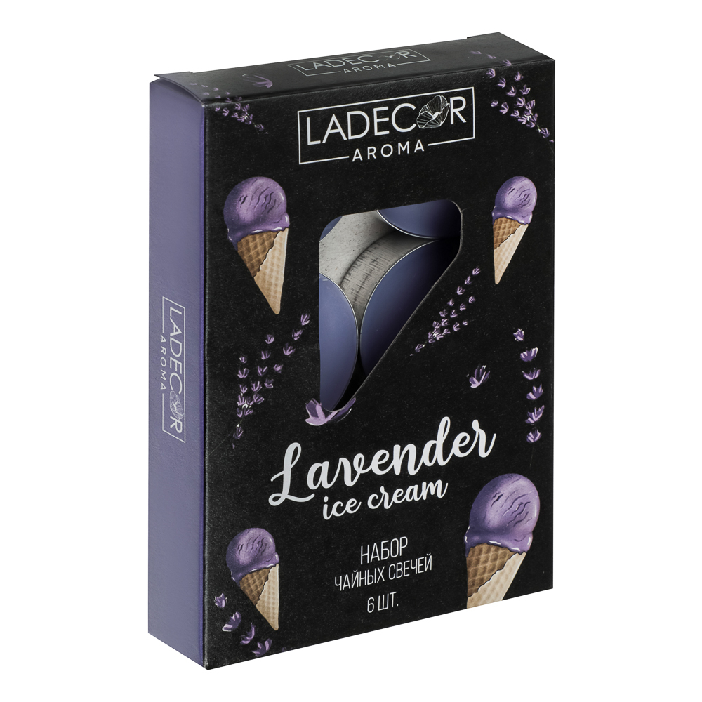 LADECOR Набор свечей чайных ароматических, 6шт, парафин, аромат лаванда