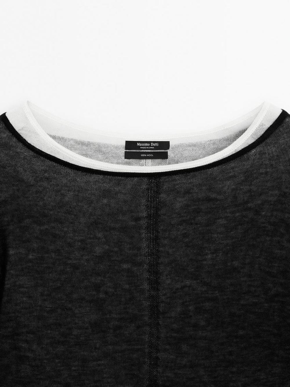 Massimo Dutti Двухслойный свитер из 100% тонкой шерсти, черный