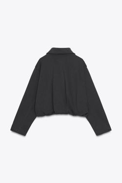 ZARA БОМБЕР ИЗ МЯГКОЙ ТКАНИ СО СКЛАДКАМИ, УГОЛЬНЫЙ