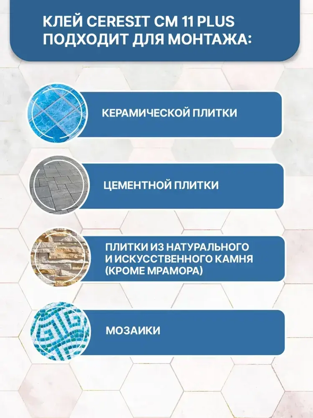 Ceresit CM 11 Плиточный клей для плитки керамической и мозаики, 5 кг (Церезит СМ 11)