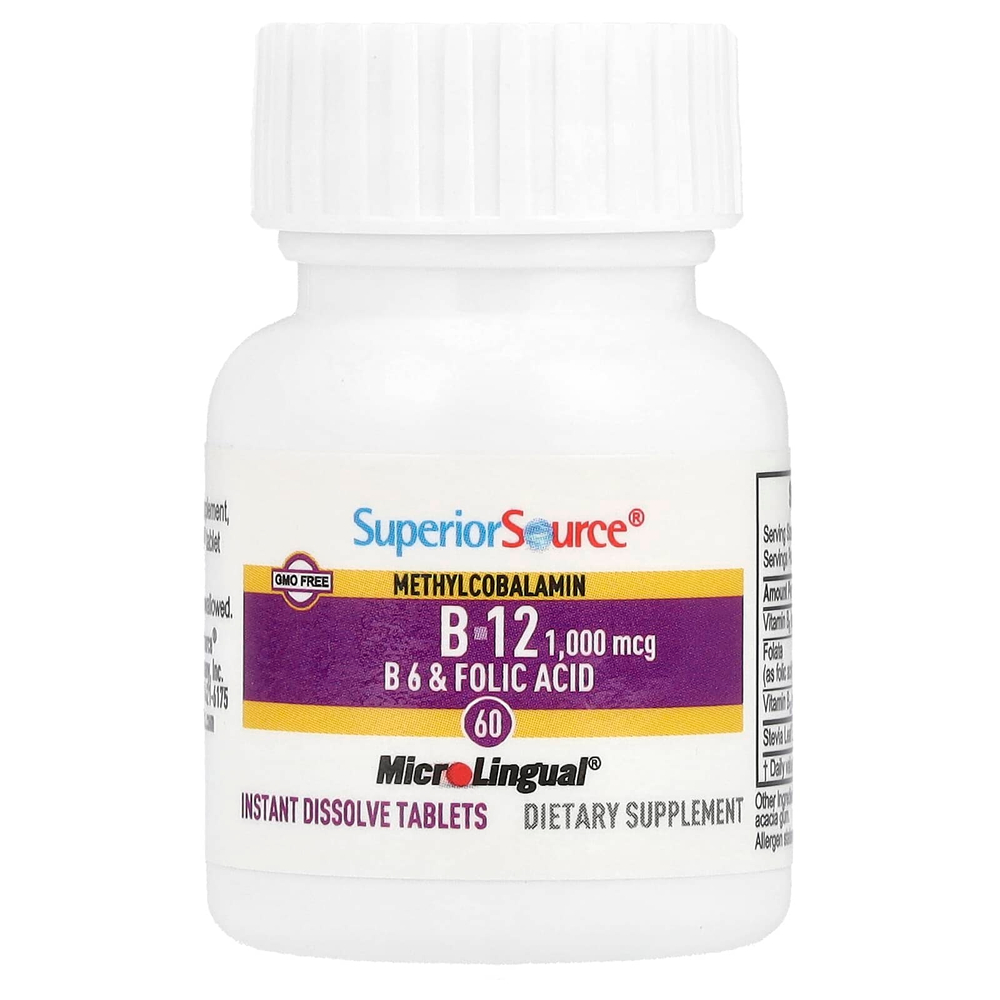 Superior Source, Метилкобаламин B-12, B-6 и фолиевая кислота, 60 быстрорастворимых таблеток MicroLingual®