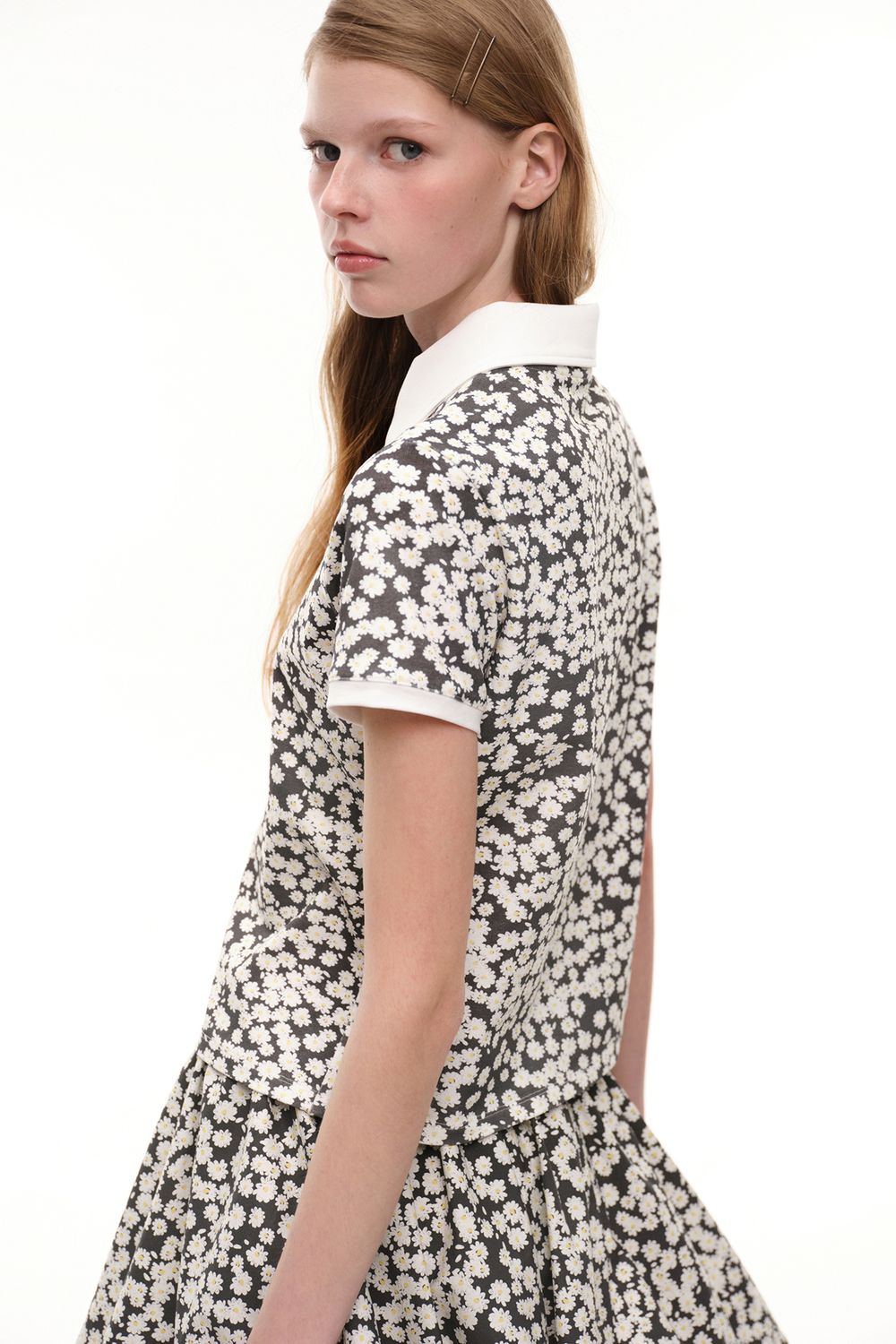 Поло с цветочным принтом (Flower Power), черное