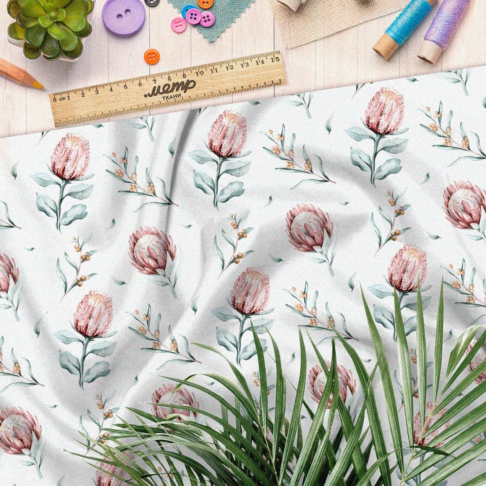 Ткань поплин цветок на стебле