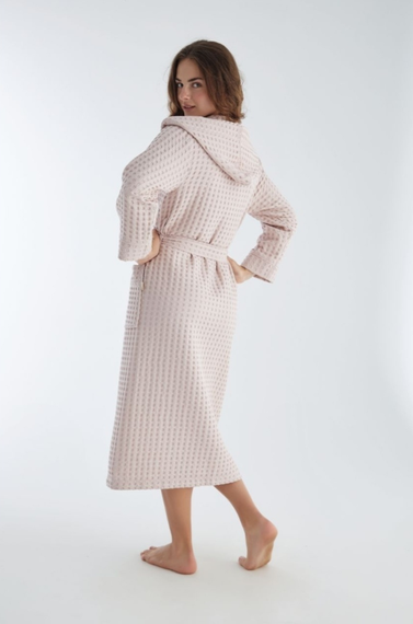 Женский вафельный халат с капюшоном 4160 пудра