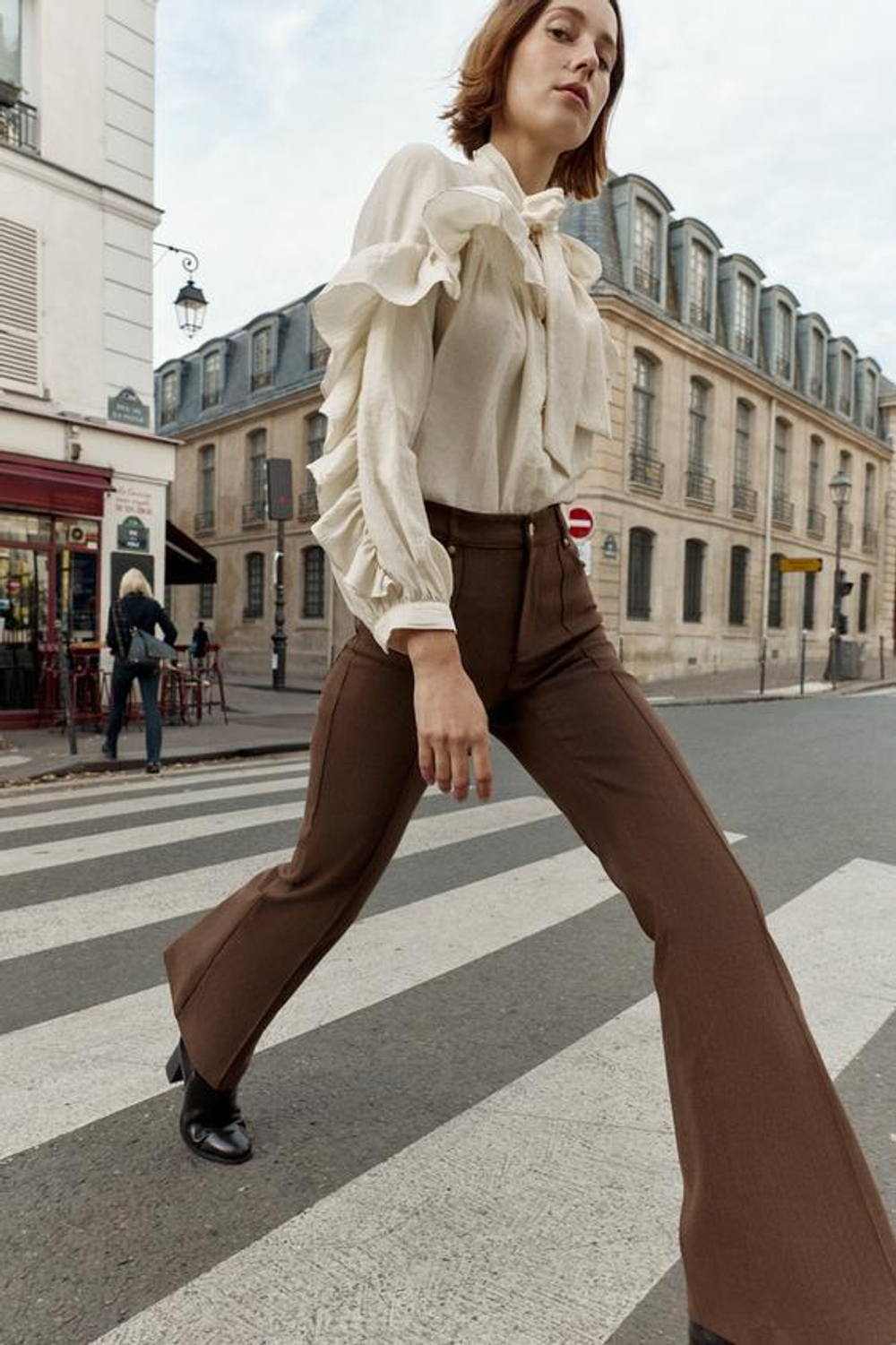 ZARA БРЮКИ FLARED С ВЫСОКОЙ ПОСАДКОЙ, КОРИЧНЕВЫЙ