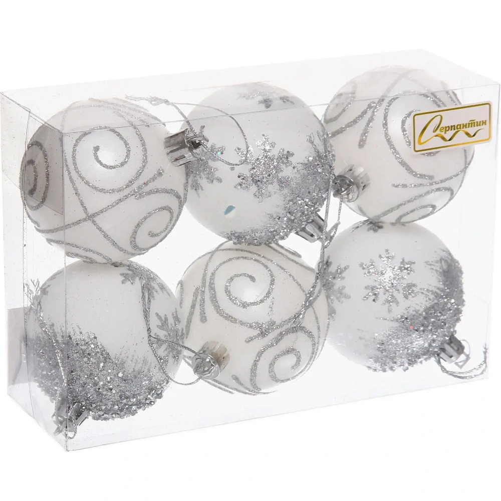 Набор шаров «Снежный тепет» 6 см (в наборе 6 шт), Белый