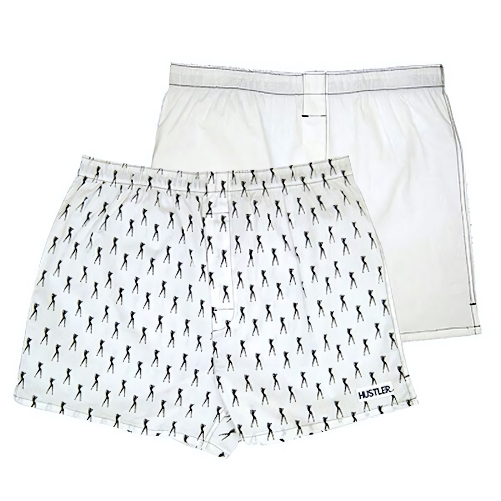 Комплект из 2 мужских трусов-шортов: белые и с мелким рисунком (Размер: XL) (Цвет: белый)