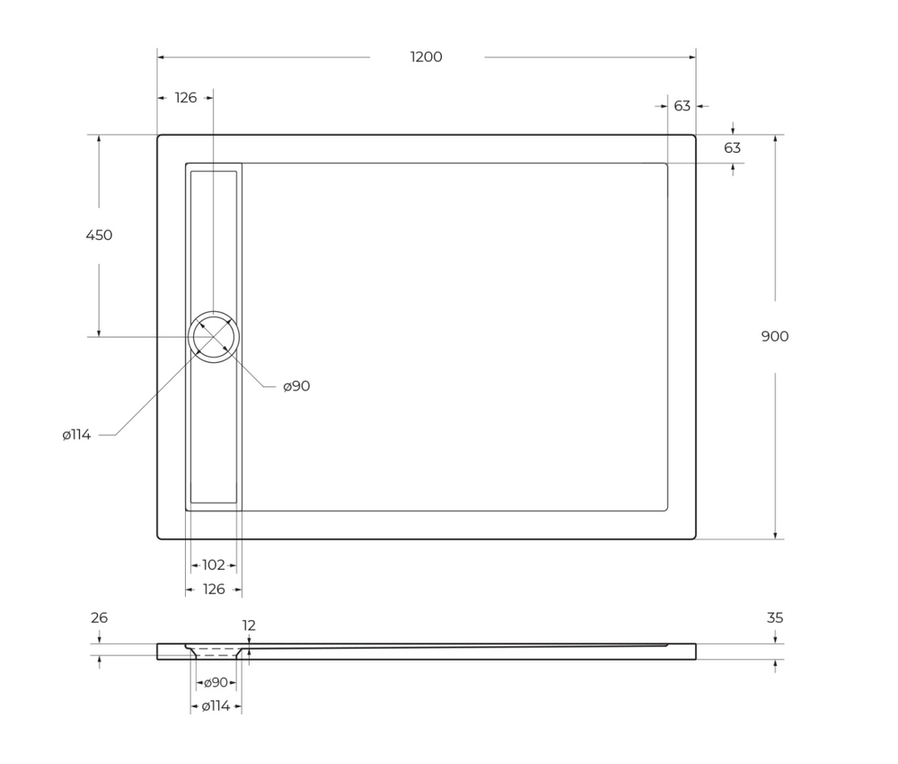 Акриловый поддон 120х90 BelBagno TRAY-BB-DUE-AH-120/90-4-W0 без сифона