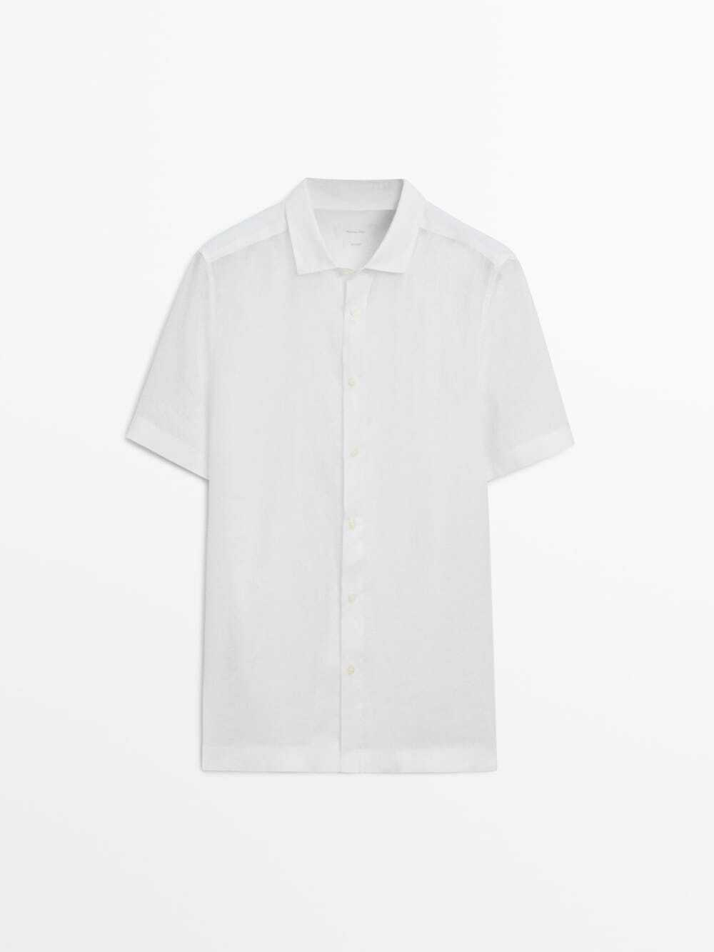 Massimo Dutti Рубашка из 100% льна с короткими рукавами,  белый