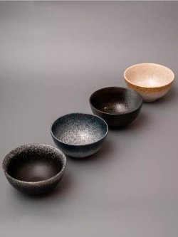 Набор посуды 2 тарелки 11,5 см пиалы глубокие черные матовые