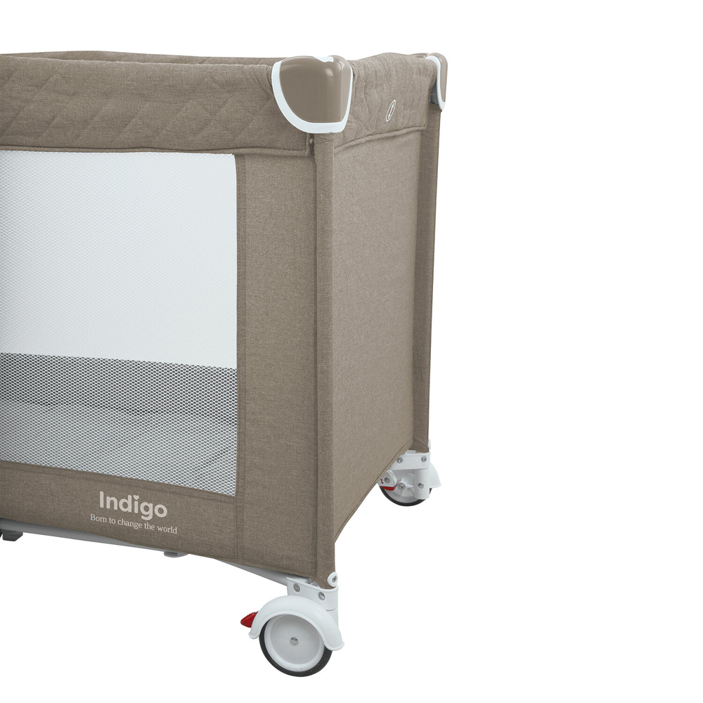 Манеж-кровать "Fortuna", лен, 2 уровня, москитка, 2 кольца, (Indigo) (бежевый)