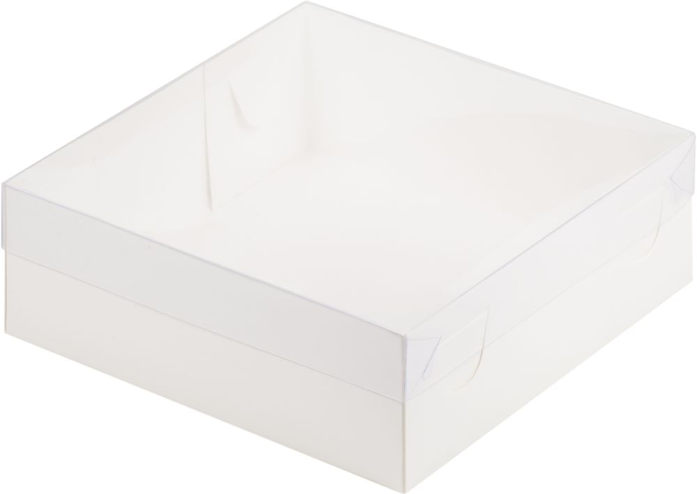 Коробка для зефира и пирожных белая с прозрачной крышкой 20*20*7