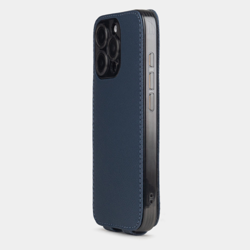 Чехол iPhone 16 Pro Max натуральная кожа сафьяно, темно-синего цвета