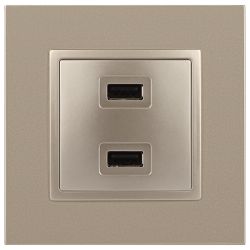 14-4110-04 ЭРА Устройство зарядное USB, 230В/5В-2100мА, IP20, Эра Elegance, шампань