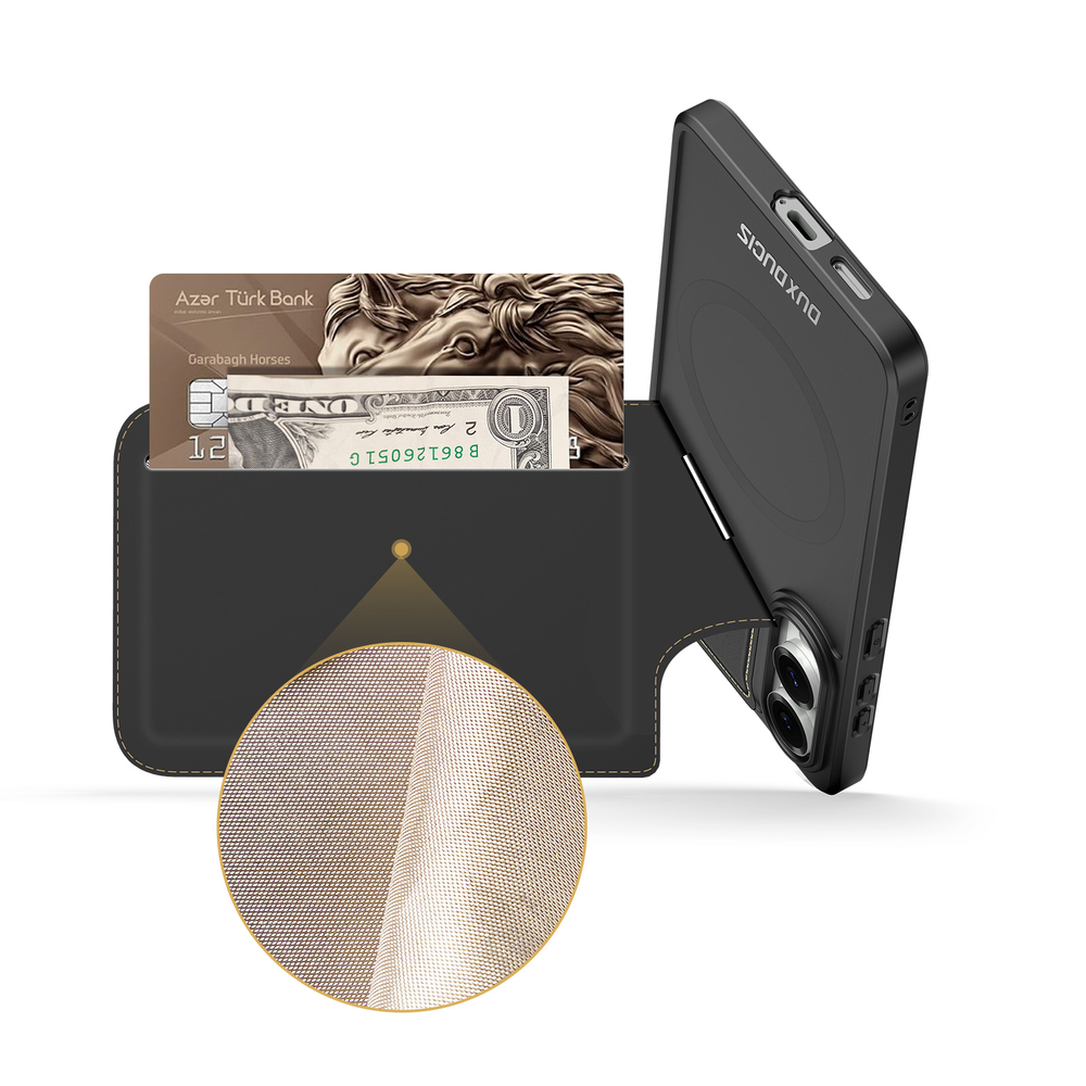 Чехол с MagSafe и подставкой-картхолдером от Dux Ducis для Samsung Galaxy S25 Edge, серия Rafi II Mag Series