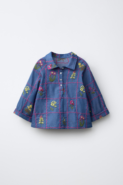 ZARA РУБАШКА С ВЫШИВКОЙ, ИНДИГО