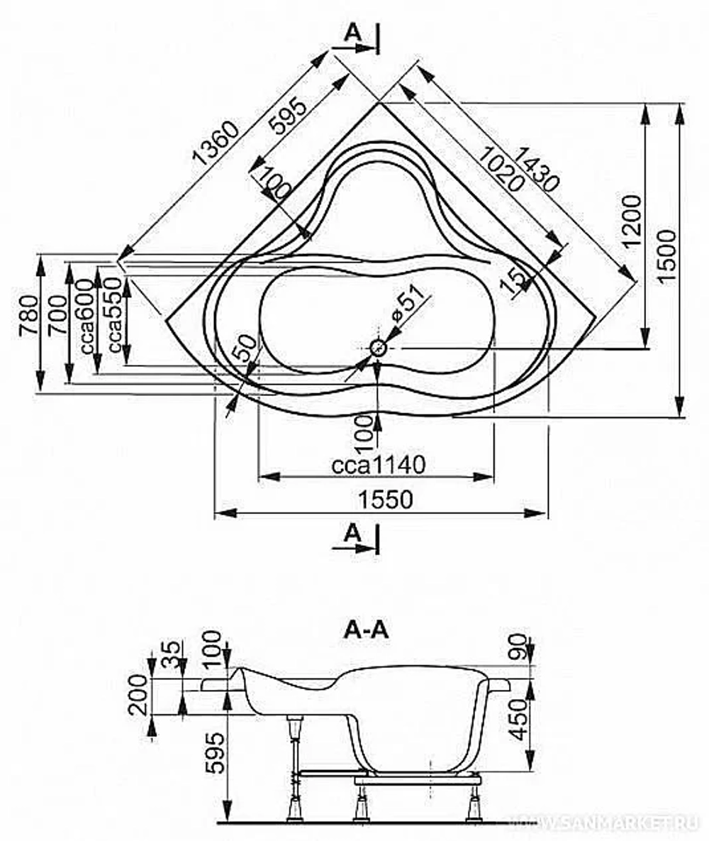 Ванна акриловая Vagnerplast Iris 143x143