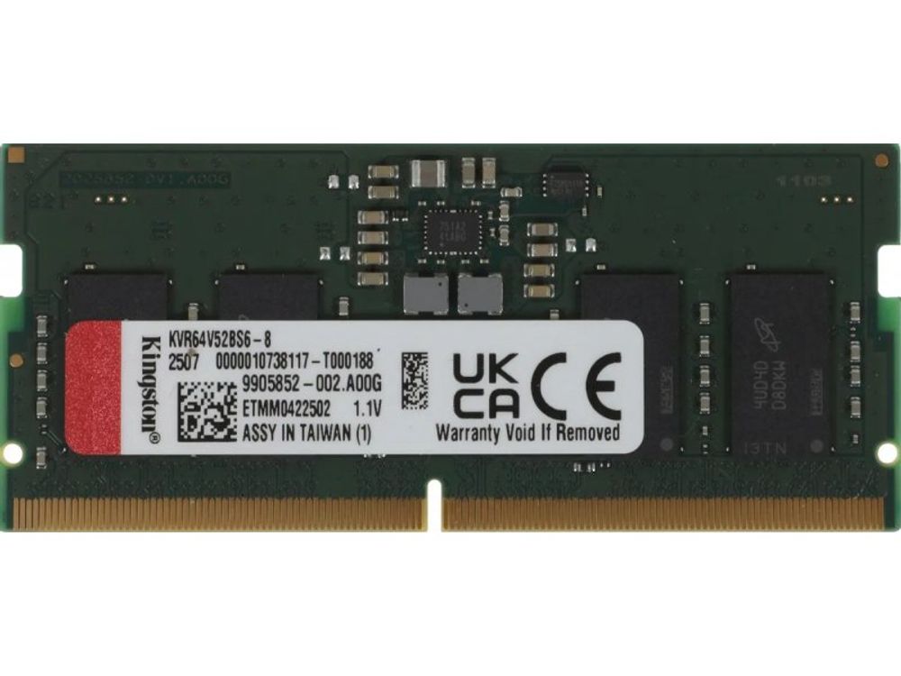 Оперативная память Kingston Value KVR64V52BS6-8, DDR5 1х 8ГБ 6400 МГц, SODIMM, RTL
