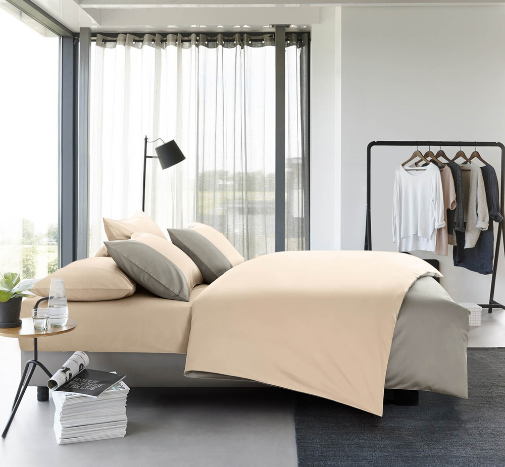 Постельное белье 2 спальное евро макси Sharmes Dune серая галька/светло-бежевое