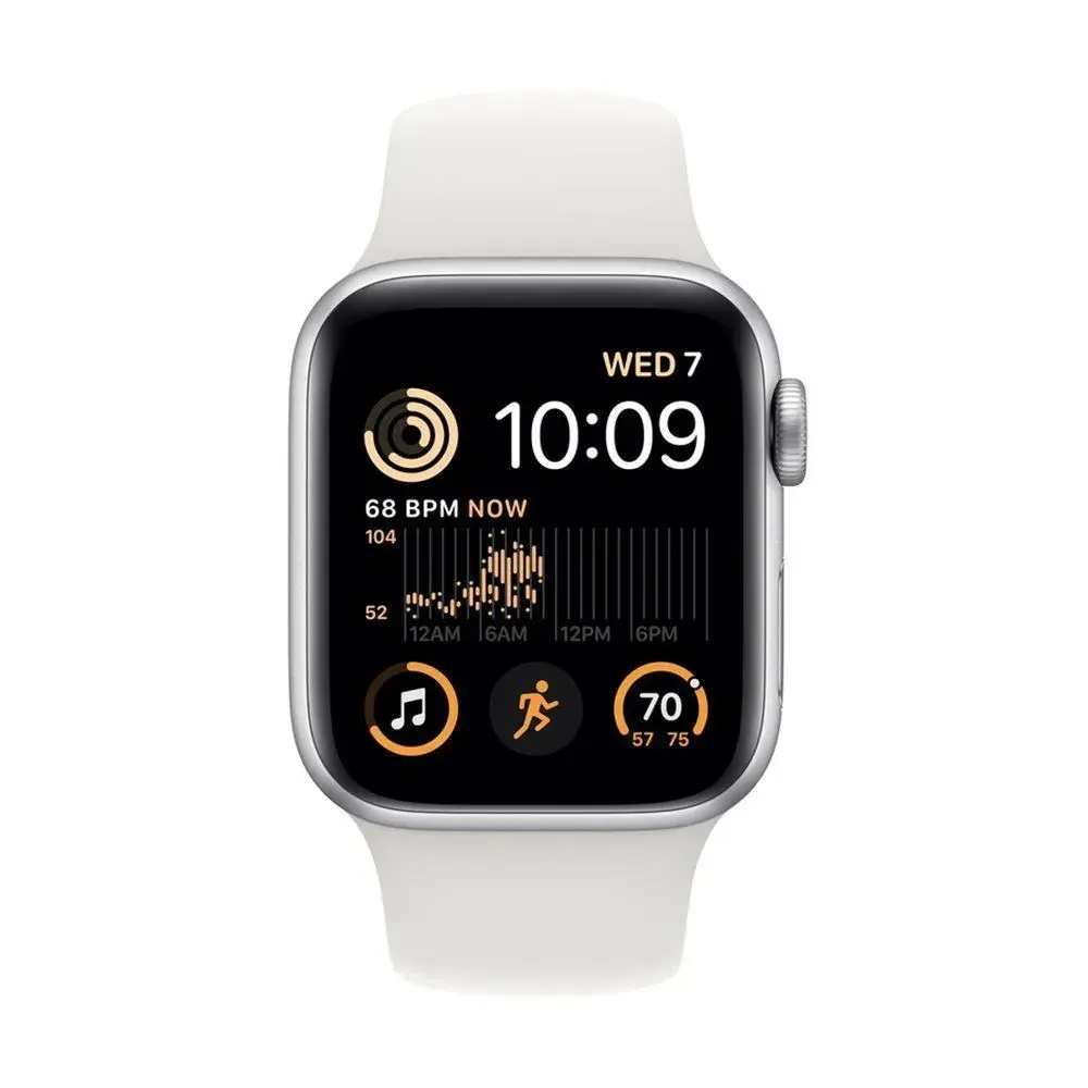 Apple Watch SE Gen 2 44mm (GPS) Silver Aluminum Case with White Sport Band (M/L) (MNTJ3)