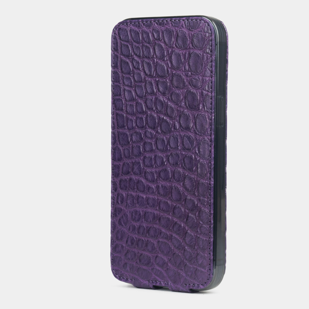 Чехол для iPhone 14 Pro Max из кожи аллигатора, фиолетового цвета