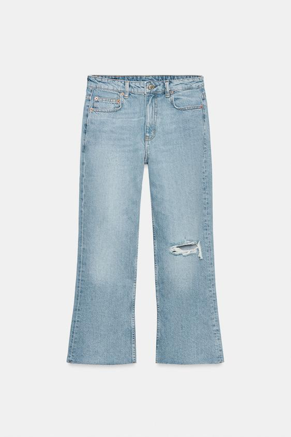 ZARA УКОРОЧЕННЫЕ ДЖИНСЫ RELAXED BOOTCUT СО СРЕДНЕЙ ПОСАДКОЙ — ZW COLLECTION, ГОЛУБОЙ