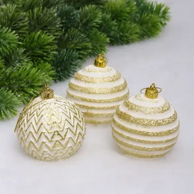 Новогодние шары VERSAILLES «Лесное таинство» 8 см (набор 3 шт), Белый/золото